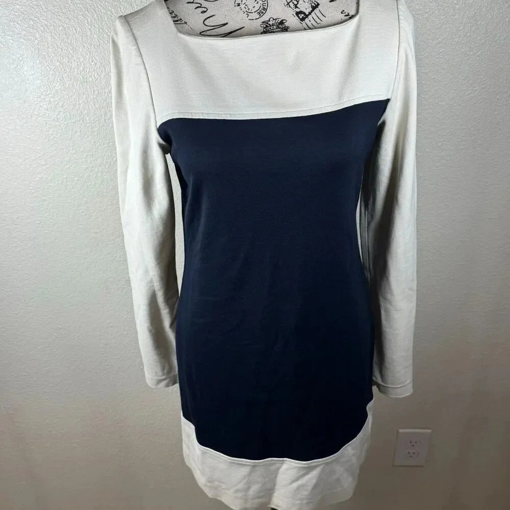 Milly Of New York Womens Mini Dress Nvy Blue/White Long Sleeve Color Block Sz M